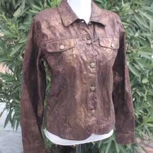 Bamboo Traders Bronze Jacket Size Small Faux Snake Skin Button Front Collar VTG